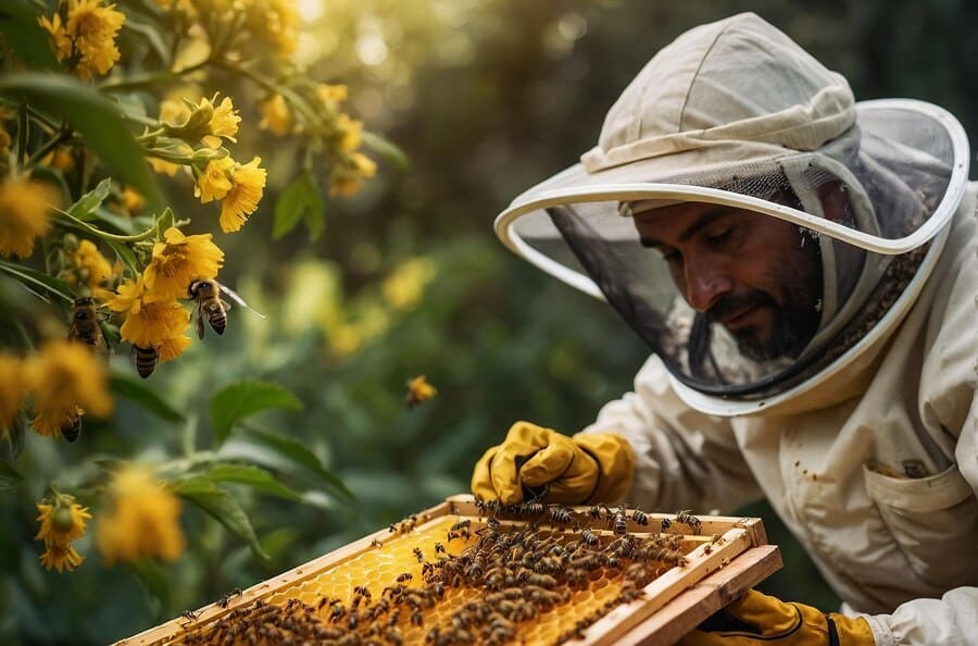 beekeeper harvesting honey
